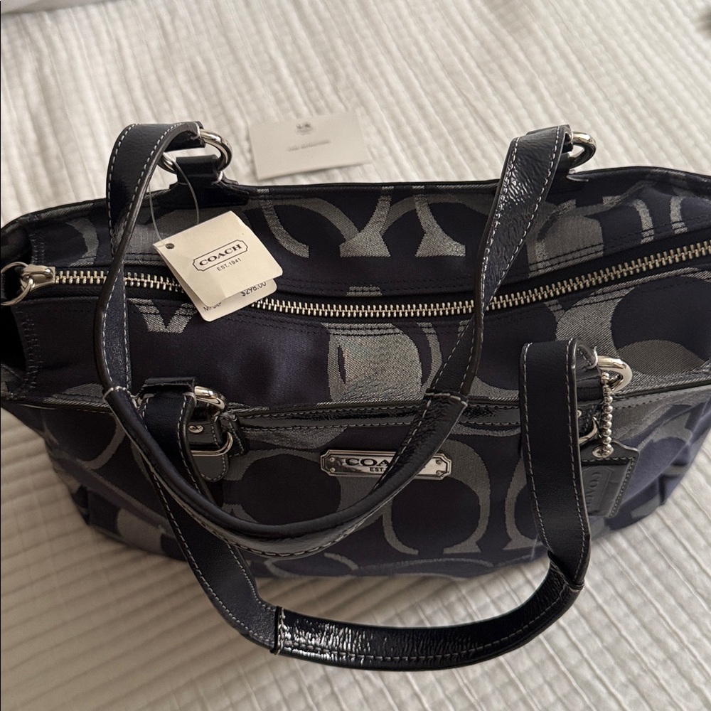 NWT COACH Gal Opt Met Signature Tote,shoulder bag size Medium 3H00066983 Blue - Picture 12 of 16